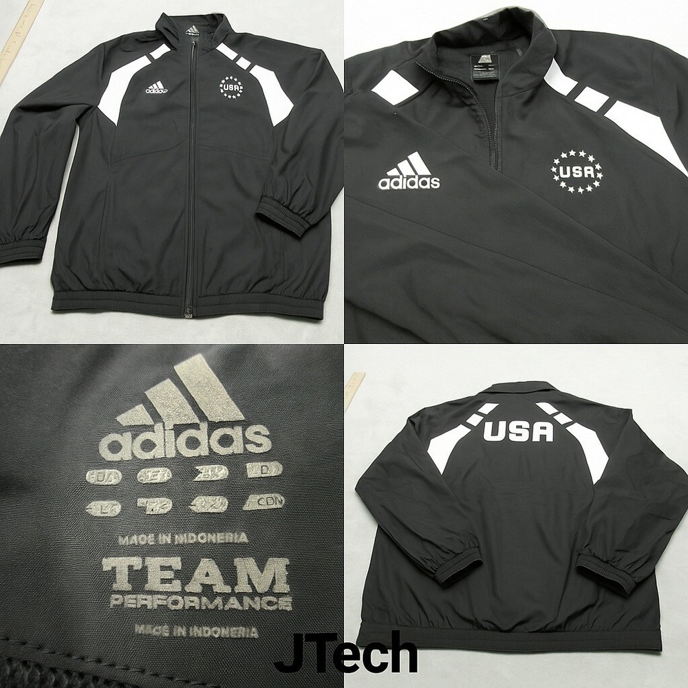 Team USA Jacket Mens Large Adidas Black Pockets Full Zip Windbreaker Performance